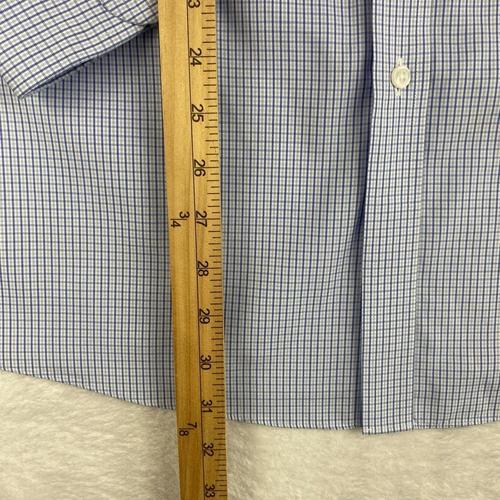 Roundtree & Yorke Gold Label Dress Shirt Mens 17-33 Blue Checks Fitted No Iron - Picture 6 of 9